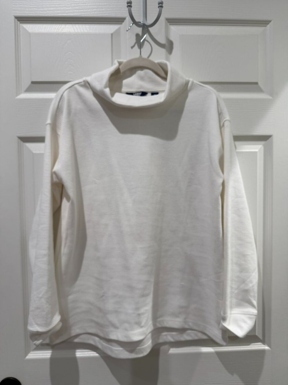 Lands’ End Waffle Cowl Neck Tunic Ivory Long Sleeve Top Size Medium